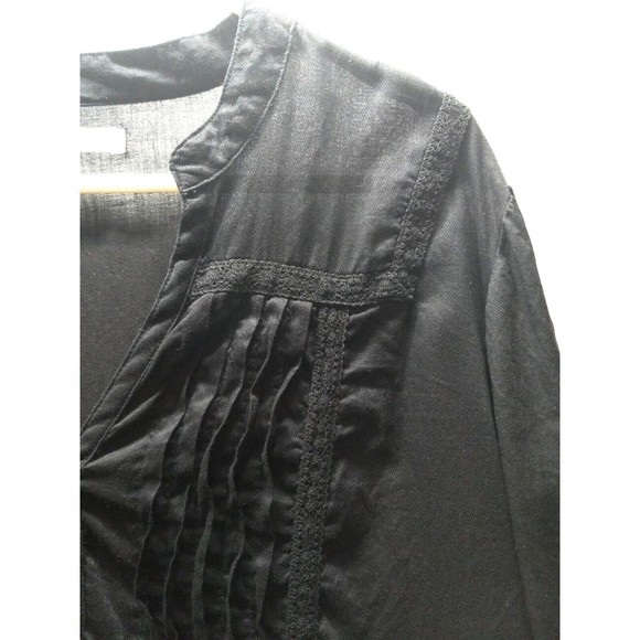 Old Navy Women Black Tunic Top Drawstring  Waist Rouged Front Peasant Sz Lg Boho - Picture 7 of 10